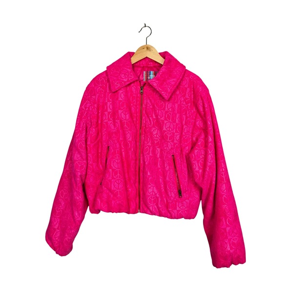 Urban Outfitters Jackets & Blazers - Urban Outfitters Pink Corduroy Peace Sign Quilted Crop Jacket Neon L